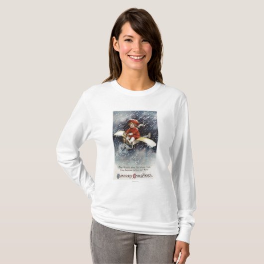 間に合わせの飛行機を飛ばしている男の子 Tシャツ (正面フル)