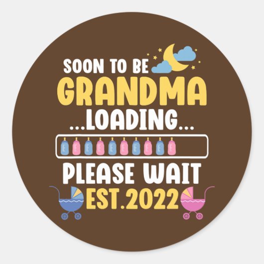 間もなくおもしろいおばあちゃんの妊娠のお知らせ ラウンドシール (正面)