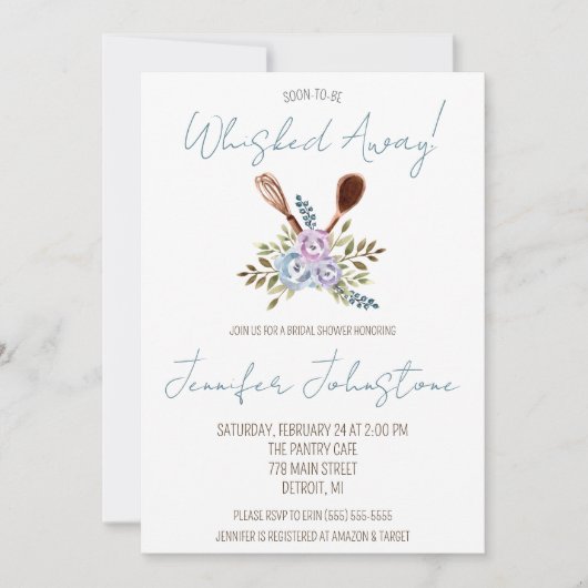 間もなくささやかれ遠くにる!キッチンブライダルシャワー 招待状 (正面)