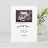 間もなく来の超音波写真ジェンダーのリビールカード 招待状 (スタンド正面)