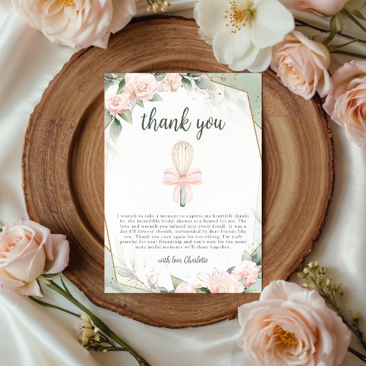間もなく風に流されて ピンクの花のブライダルシャワー サンキューカード