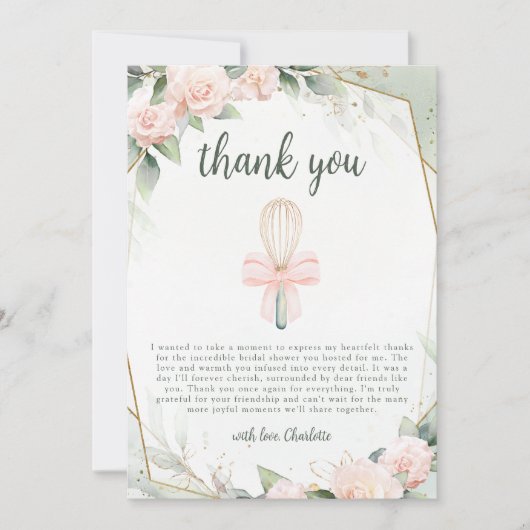 間もなく風に運ばれて ピンクの花のブライダルシャワー サンキューカード (正面)