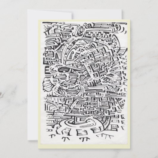 間境の場所での墨絵のフラットカード (正面)