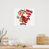 間抜けおもしろいすごい牛のキャラクター ポスター (キッチン)