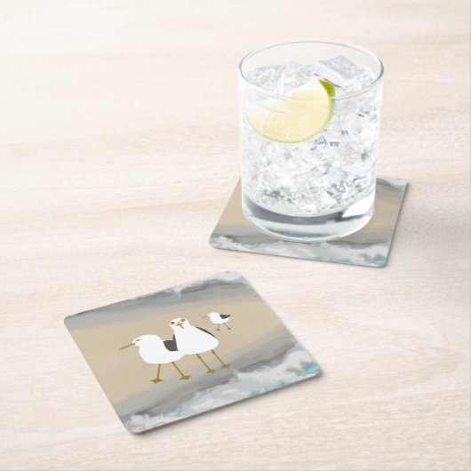 間抜けなカモメのコースター スクエアペーパーコースター (インサイチュ)