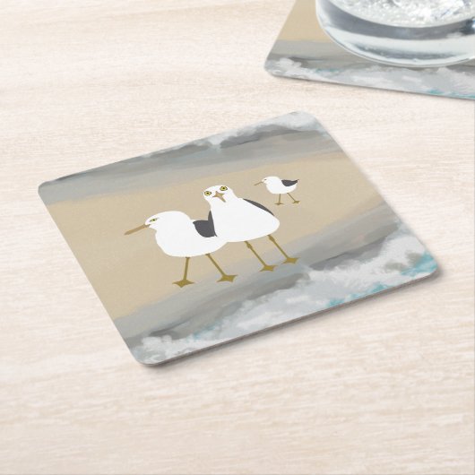 間抜けなカモメのコースター スクエアペーパーコースター (アングル)
