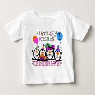 間抜けなペンギンの第1誕生日のTシャツおよびギフト ベビーTシャツ