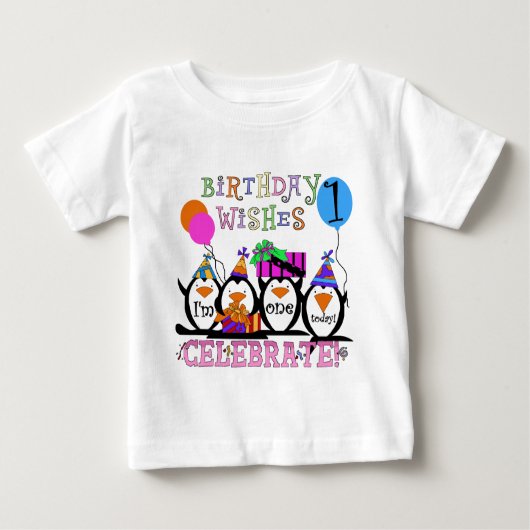 間抜けなペンギンの第1誕生日のTシャツおよびギフト ベビーTシャツ (正面)