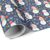 間抜けな雪だるまの顔の写真の休日の包装紙 ラッピングペーパー (ロールコーナー)