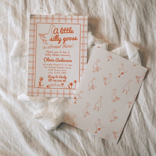 間抜けガチョウの手で引いた赤男女兼用ちゃんシャワー 招待状