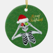 間抜けクリスマススケルトンハットオーナメントグリーン セラミックオーナメント (正面)
