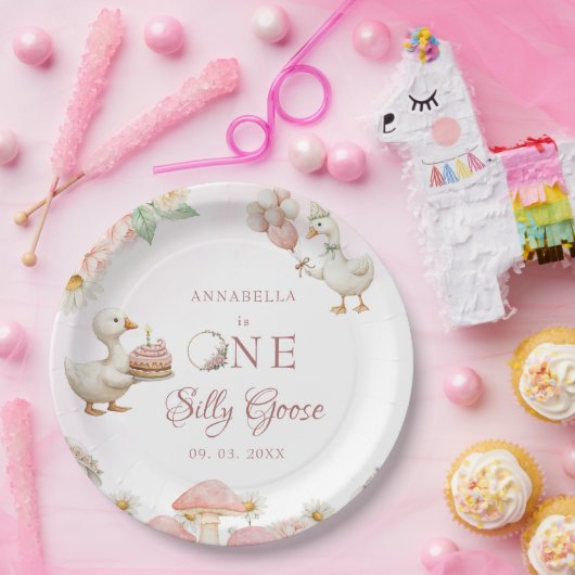 間抜けグースフラワーガーデンマッシュルーム1st誕生日 ペーパープレート (パーティー)