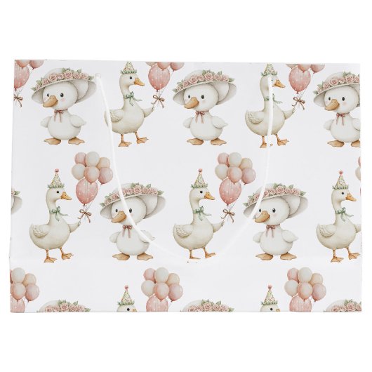 間抜けグースフラワーガーデンマッシュルーム1st誕生日 ラージペーパーバッグ (裏面)