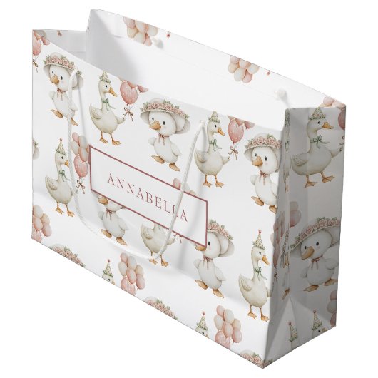 間抜けグースフラワーガーデンマッシュルーム1st誕生日 ラージペーパーバッグ (正面アングル)