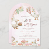 間抜けグースフラワーガーデンマッシュルーム1st誕生日 招待状 (正面/裏面)