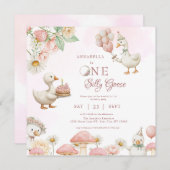 間抜けグースフラワーガーデンマッシュルーム1st誕生日 招待状 (正面/裏面)