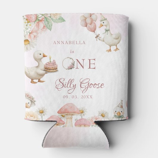 間抜けグースフラワーガーデンマッシュルーム1st誕生日 缶クーラー (裏面)