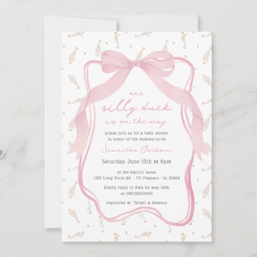 間抜けダックブルーボウボーイベビーシャワー招待状 招待状 (正面)