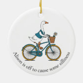 間抜けパーソナライズされた自転車のガチョウ セラミックオーナメント (裏面)