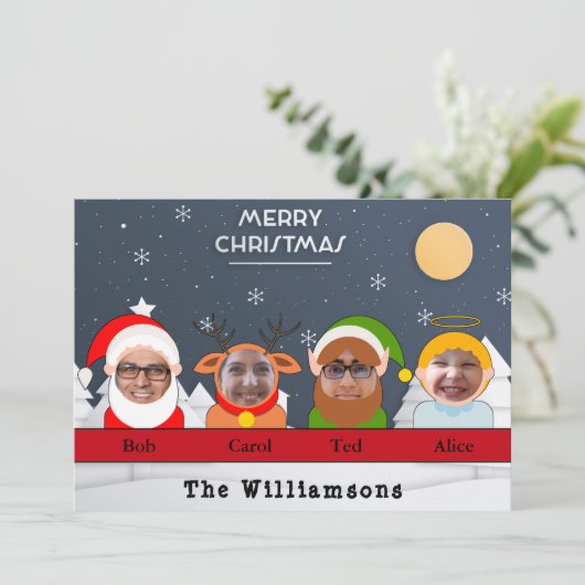 間抜けファミリーアズサンタトナカイ小妖精や小人エンジェルフォト シーズンカード (スタンド正面)