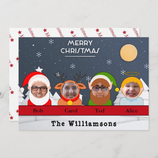 間抜けファミリーアズサンタトナカイ小妖精や小人エンジェルフォト シーズンカード (正面/裏面)