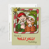 間抜け小妖精や小人休日/クリスマスカード シーズンポストカード (正面/裏面)