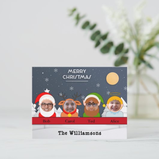 間抜け.ファミリーズサンタトナディア小妖精や小人エンジェル写真 ポストカード (スタンド正面)