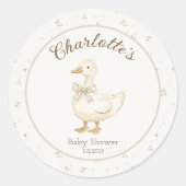 間抜けGoose Beige bow baby shower ラウンドシール (正面)