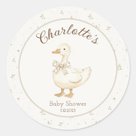 間抜けGoose Beige bow baby shower ラウンドシール