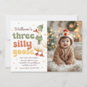 間抜けGoose Christmas Green 3rd Birthday Photo 招待状 (正面)