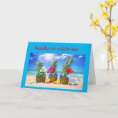 間抜けPINEAPPLEのSAY HAPPY "50誕生日" カード (黄色い花)