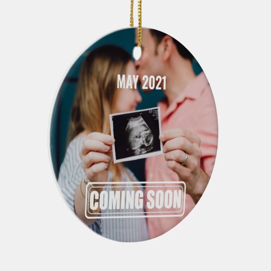 間来もなくおもしろいベビー/出産発表 セラミックオーナメント (右)