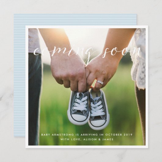 間来もなくシンプルの妊娠発表 案内状 (正面/裏面)