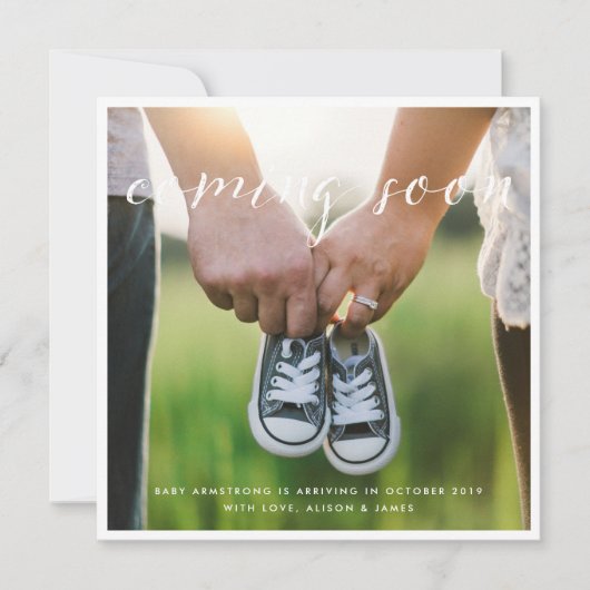 間来もなくシンプルの妊娠発表 案内状 (正面)