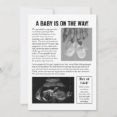 間来もなくベビー新聞の妊娠発表 招待状 (裏面)