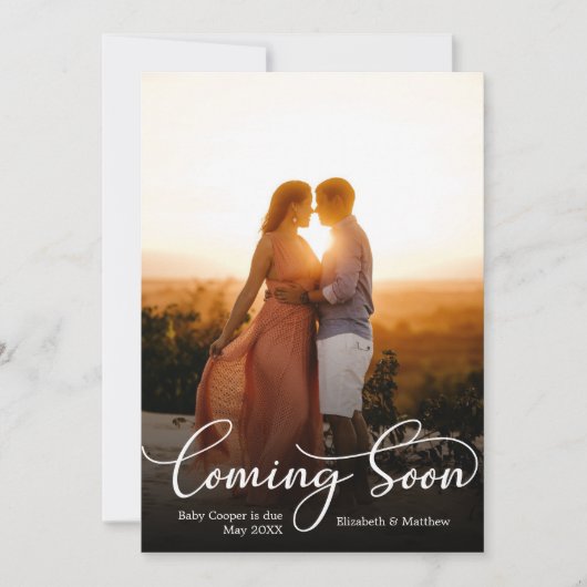 間来もなく写真妊娠の告知カード 招待状 (正面)