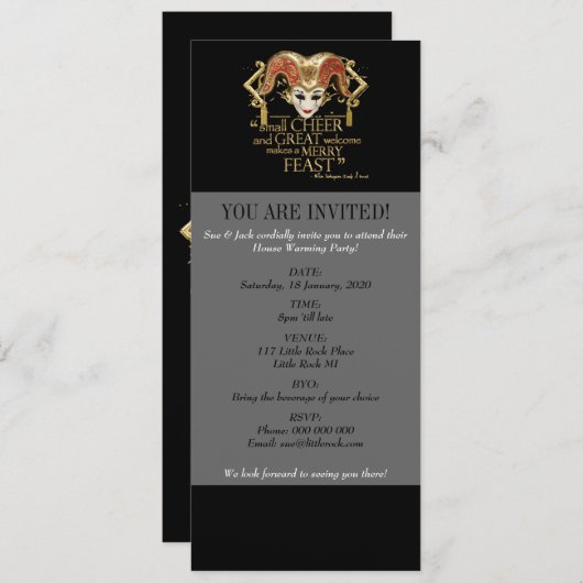 間違いの饗宴の引用文(金ゴールド版)の喜劇 招待状 (正面/裏面)