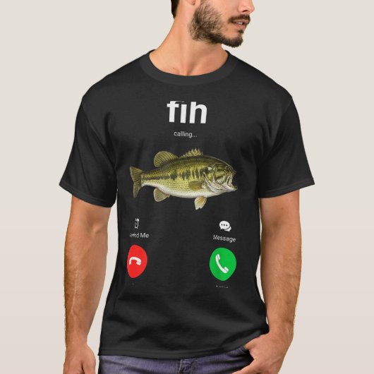 間違えた電話にクスクス Fih 着信拒否 Funny Phone Call Tシャツ (正面)