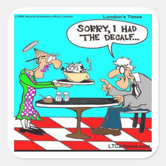 間違ったコーヒおもしろいー牛の漫画のギフト&ティー スクエアシール (正面)