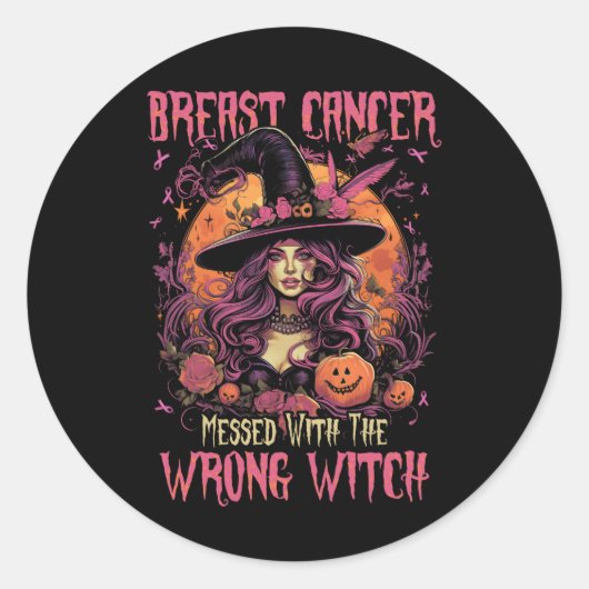 間違ったピンクの魔女の帽子でめちゃくちゃになった乳がん ラウンドシール (正面)