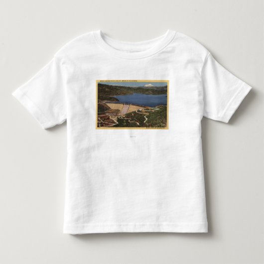 間隔のダム、湖、及びMt. Shastaの眺め トドラーTシャツ (正面)