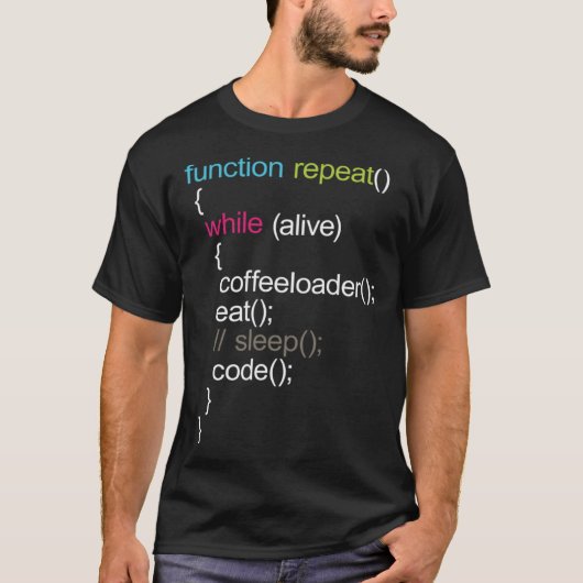関数の繰り返しCoffeeloader食べスリープコード Tシャツ (正面)