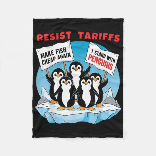 関税おもしろいに抗議するペンギンに抵抗する フリースブランケット (正面)