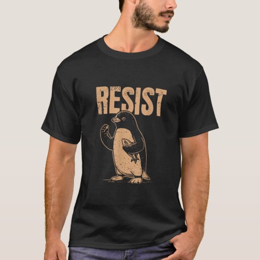 関税おもしろいに抗議するペンギンに抵抗する Tシャツ (正面)