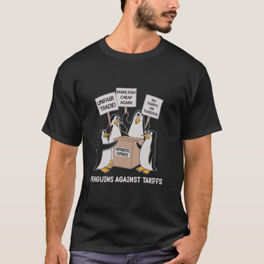 関税おもしろいに抗議するペンギン Tシャツ (正面)