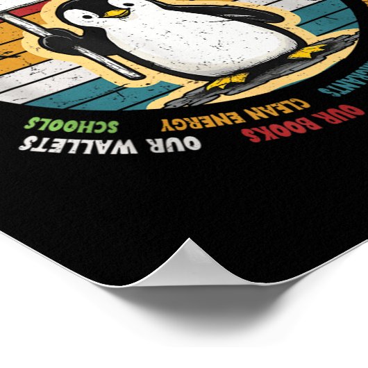 関税おもしろいレトロに抗議するペンギンに抵抗する ポスター (角)