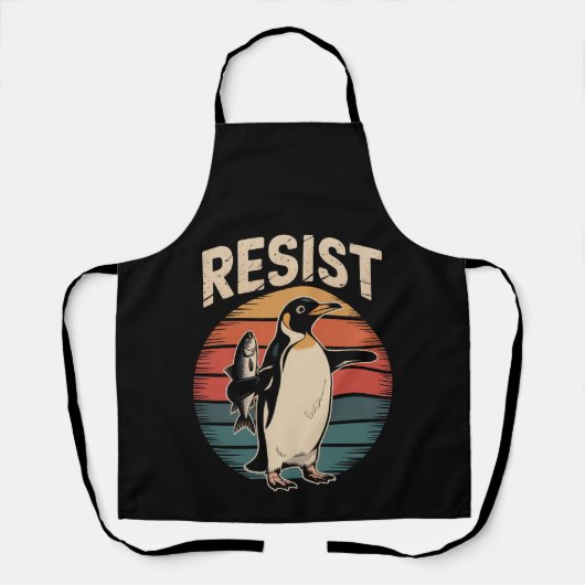 関税に抗議するペンギン レトロかわいい抗議デザイン エプロン (正面)