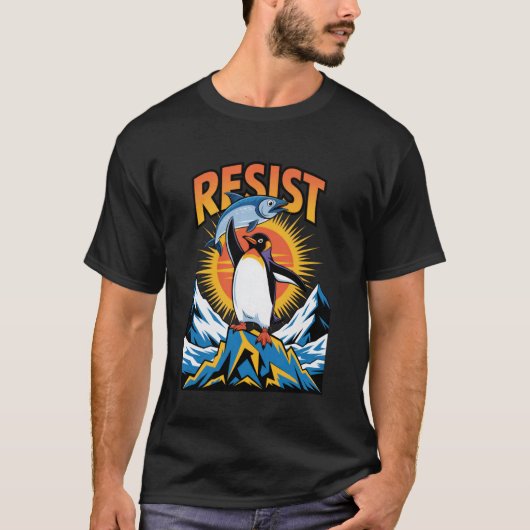 関税に抗議するペンギン 滑稽なペンギン 関税 Tシャツ (正面)