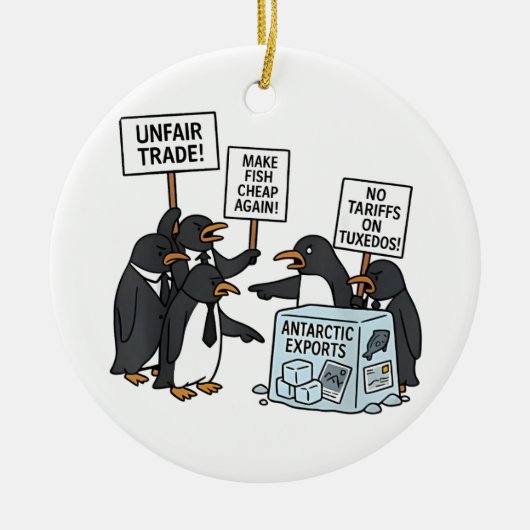 関税反対ペンギン トランプに抗議 セラミックオーナメント (正面)
