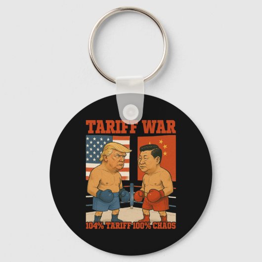 関税戦争おもしろいトランプ対習近平ボクシング試合 キーホルダー (正面)